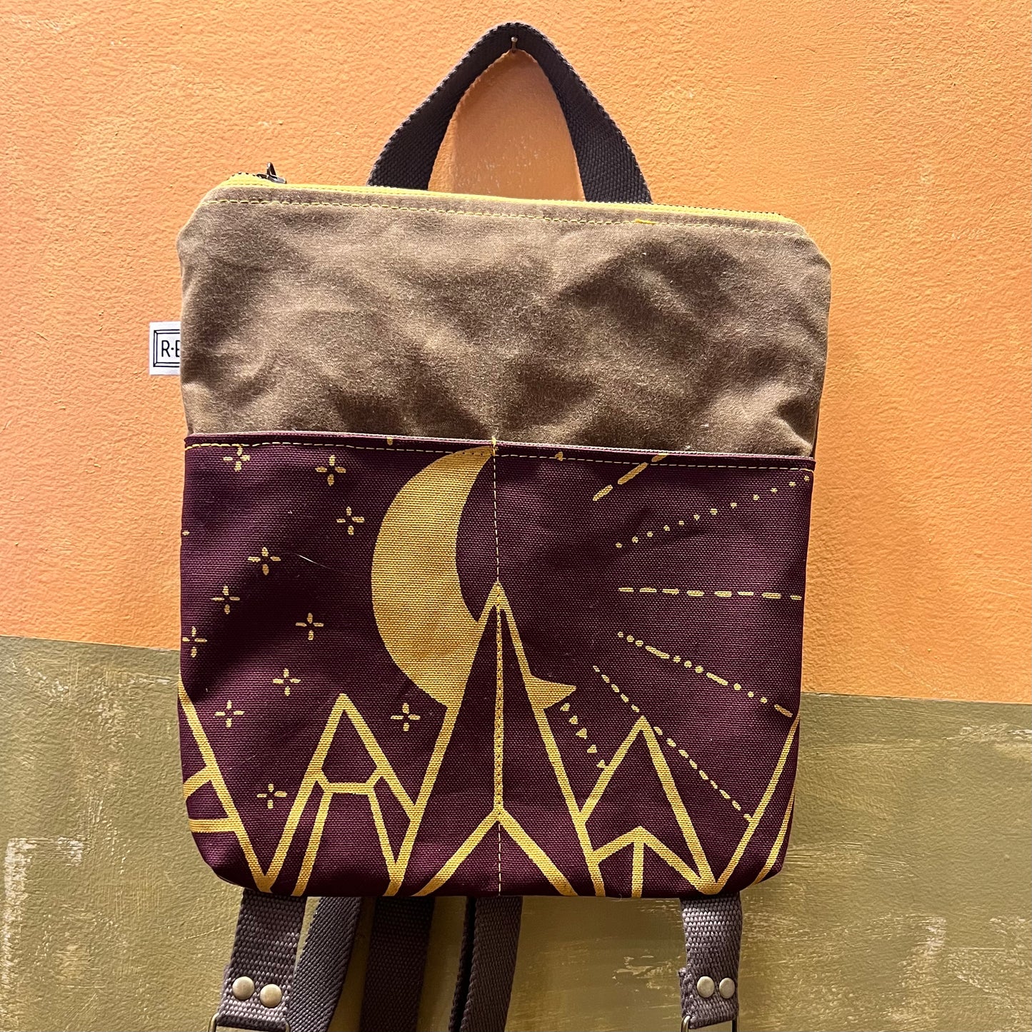 Mini Backpack Maroon Moon - Canvas, Handmade