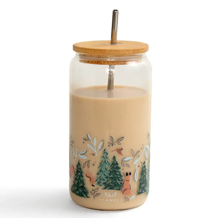 Winter Fox Soda Can Glass with Straw
