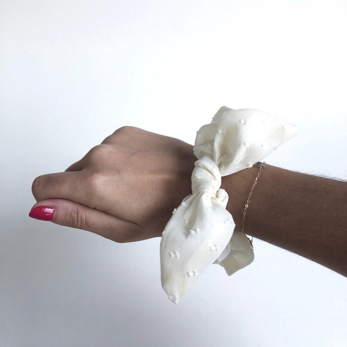 White Swiss Dot Bow Scrunchie - Freehand Market -Freehand Market