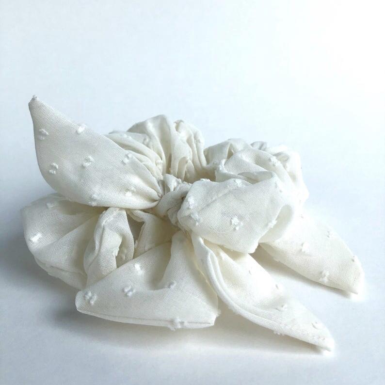 White Swiss Dot Bow Scrunchie - Freehand Market -Freehand Market