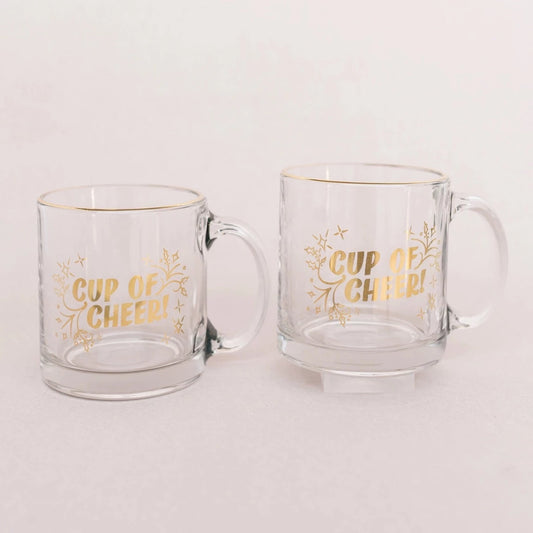 Cup of Cheer Clear Glass Mug with Metallic Accents