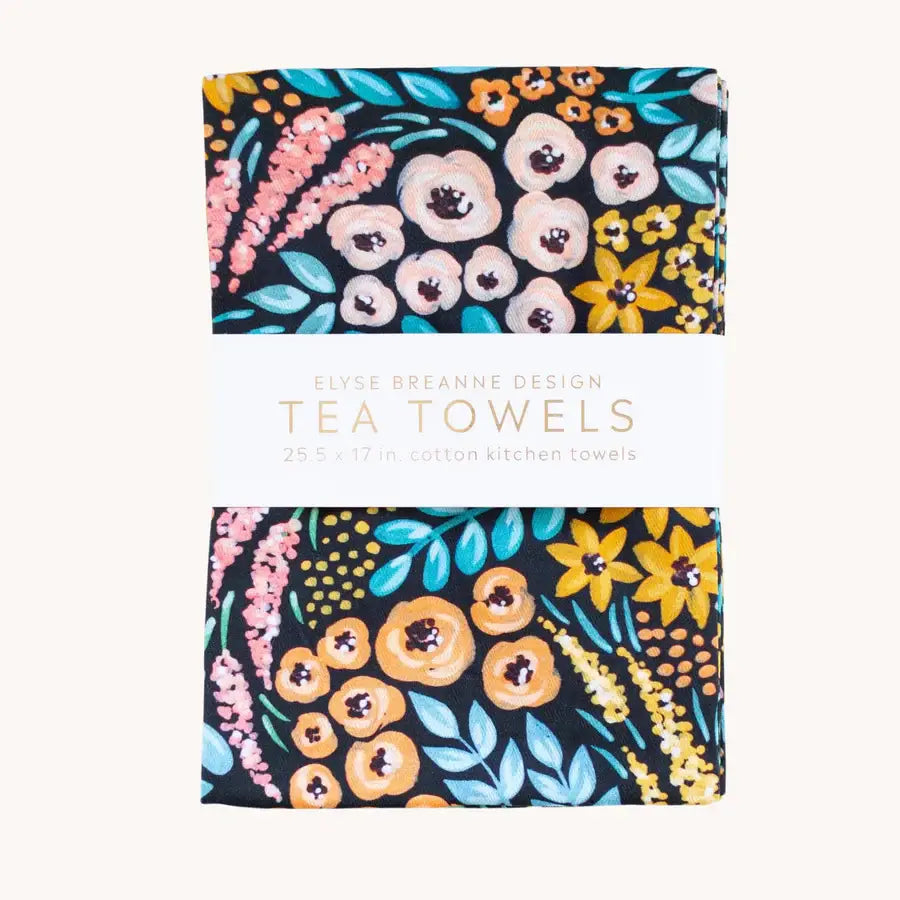Pack of 2 Cotton Tea Towels | Dark Flowers