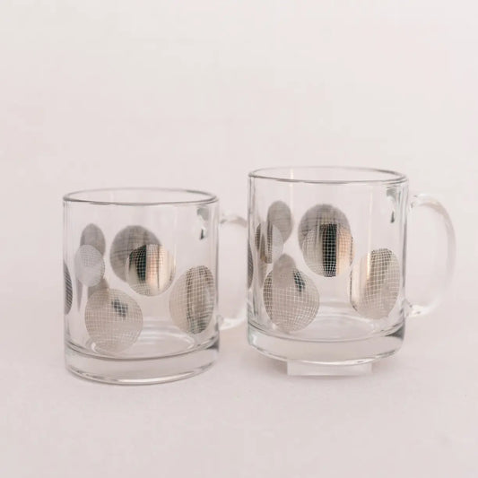 Disco Ball Clear Glass Mug with Metallic Accents