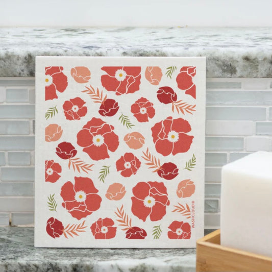 Red Poppies WASHCLOUD - Dish washing sponge cloth