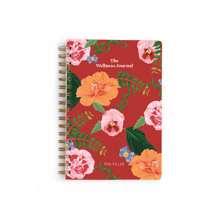 Red Floral Wellness Journal