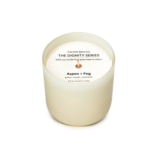 Aspen + Fog in White Frosted Glass | The Dignity Series Soy Wax Candle