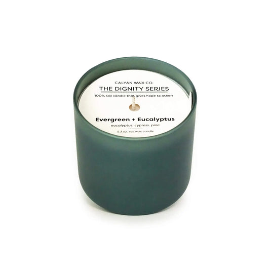 Evergreen + Eucalyptus in Green Frosted Glass | The Dignity Series Soy Wax Candle