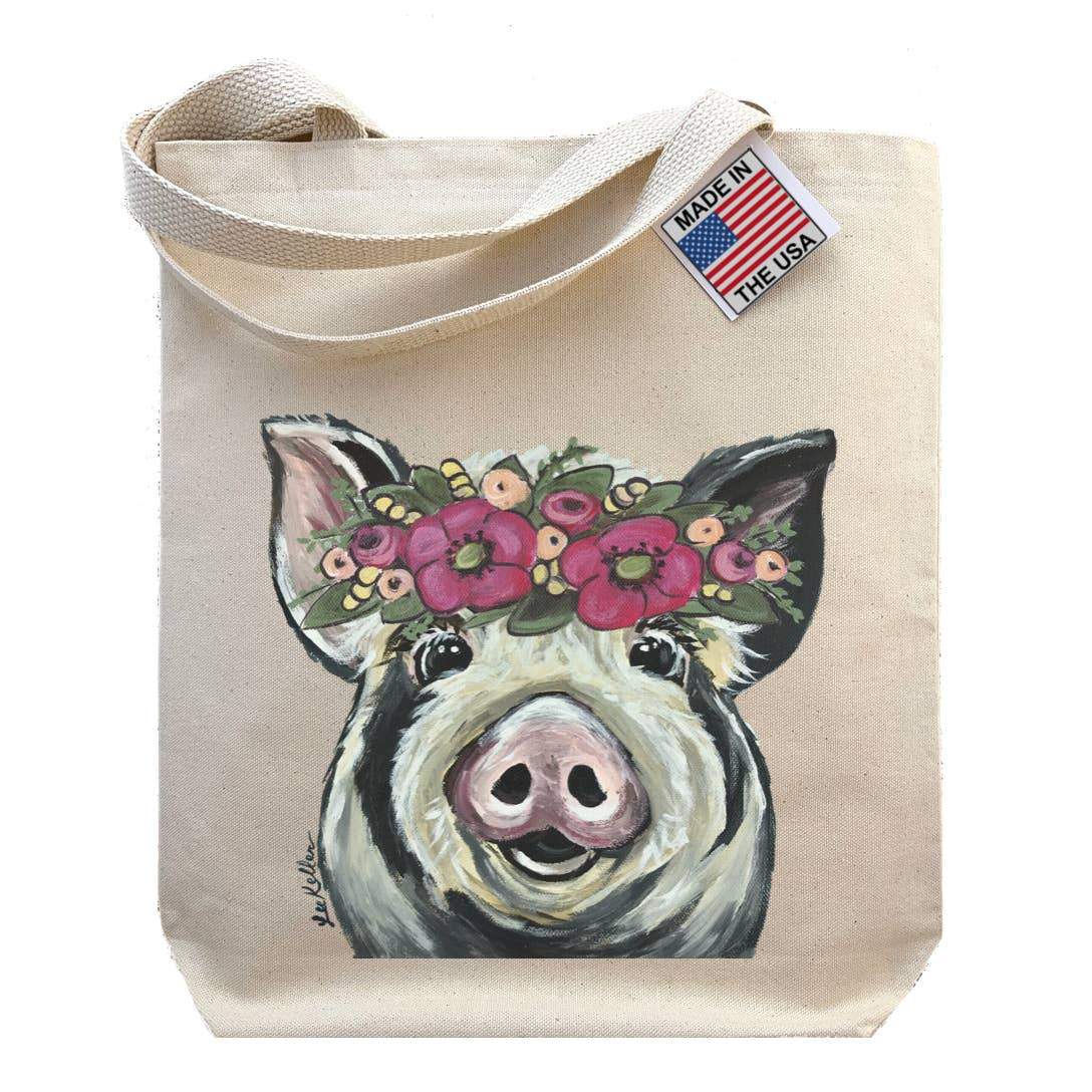 Flower Crown Pig Tote Bag "Sarge"