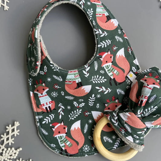 Holiday Foxes Baby Bib