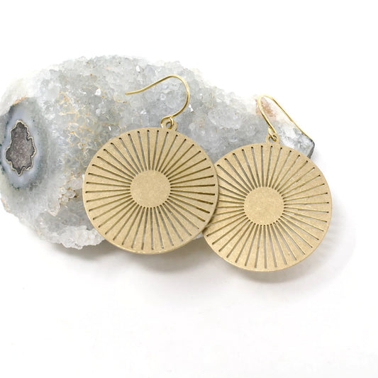 Sun Brass Circle Earrings