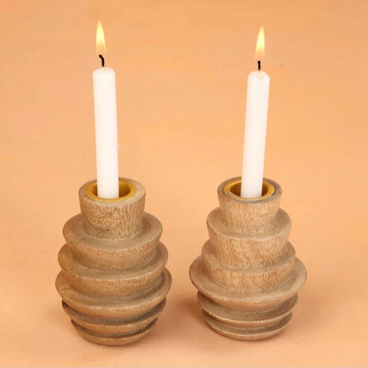 Handmade Mango Wood Candle Holder - Layered