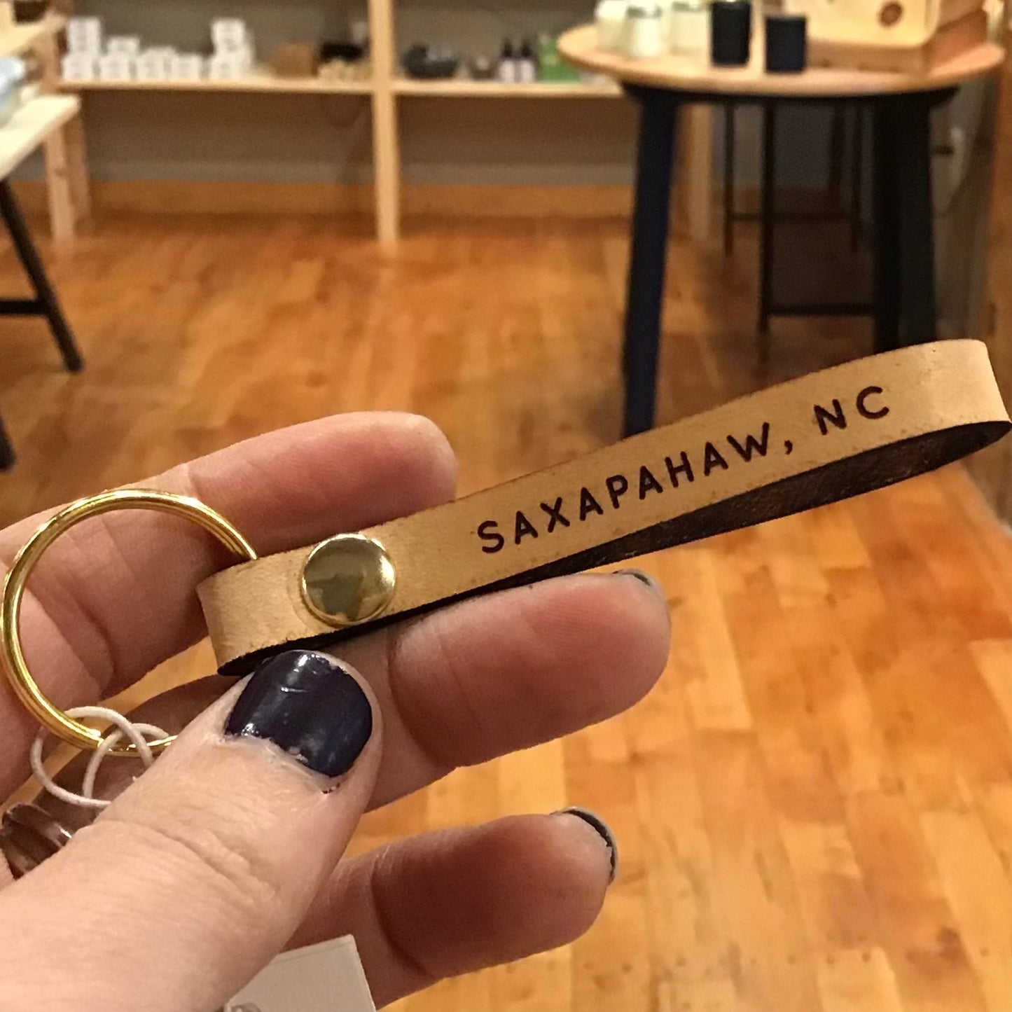 Saxapahaw, NC Leather Keychain