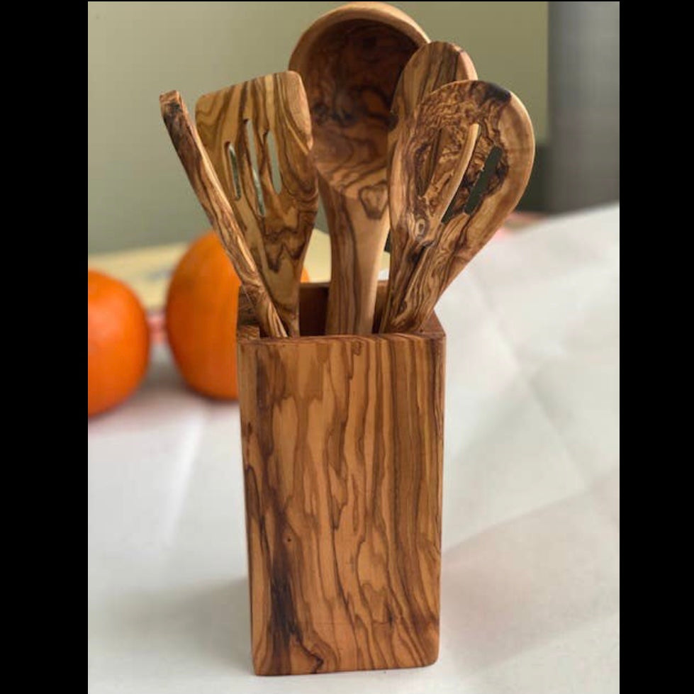 Olivewood Utensil Container
