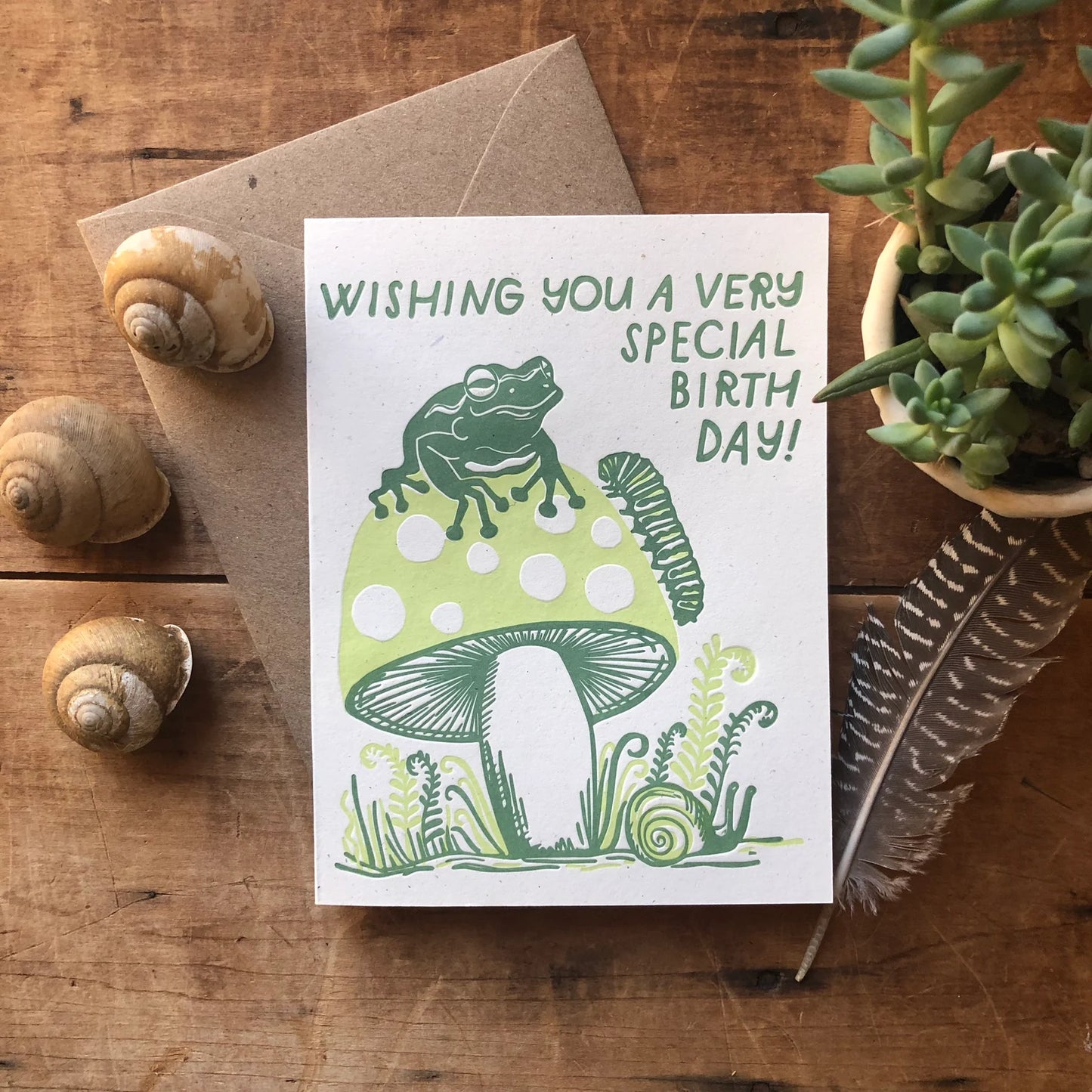 Frog and Mushroom Birthday Letterpress Card