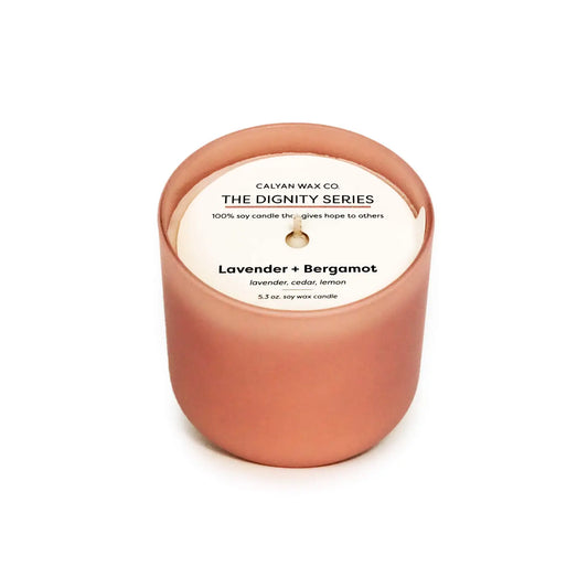 Lavender + Bergamot in Pink Frosted Glass | The Dignity Series Soy Wax Candle