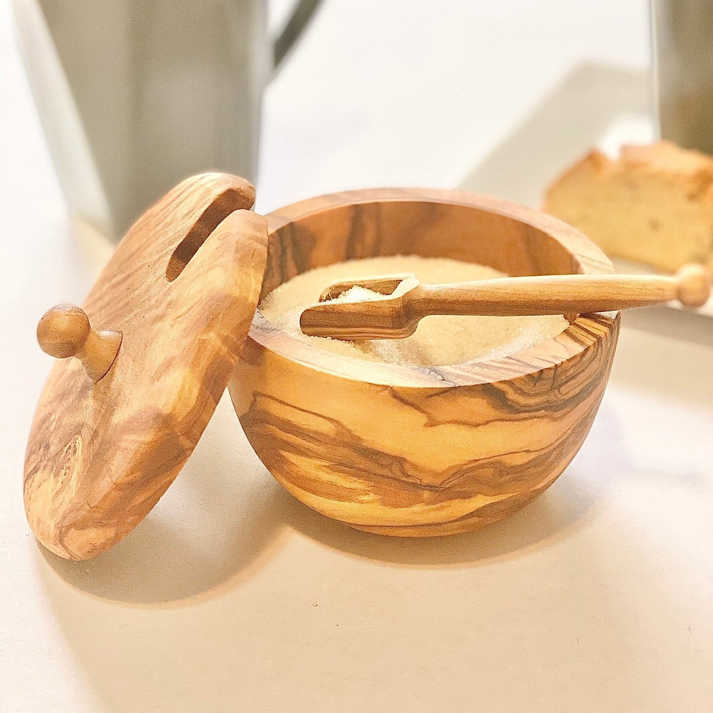 [RESERVED FOR BRITTANY] Olivewood Sugar Bowl with Spoon - Natural Olivewood -Freehand Market