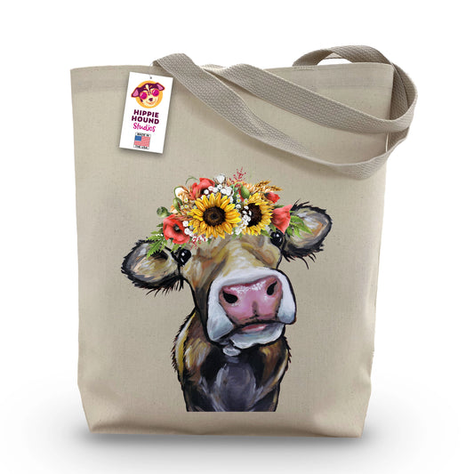 Sunflower Cow Tote Bag Made in NC